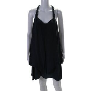 Chelsea Flower Women's V-Neck Sleeveless Asymmetrical  Mini Dress Black Size M